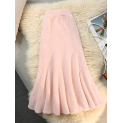 軟糯水貂絨魚尾裙高級感女秋冬針織半身裙粉色嬭fufu毛線包臀長裙