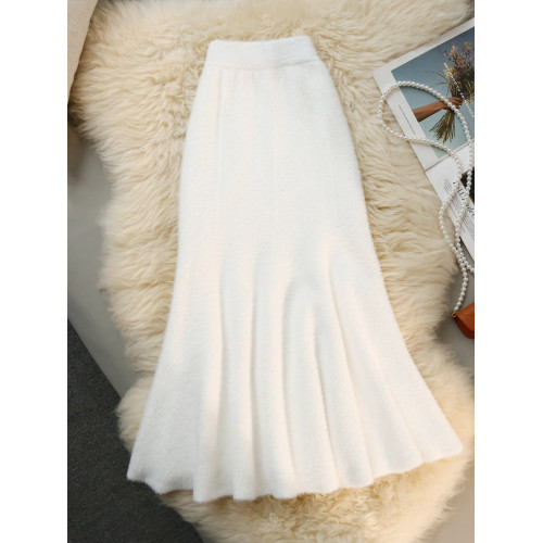 軟糯水貂絨魚尾裙高級感女秋冬針織半身裙粉色嬭fufu毛線包臀長裙