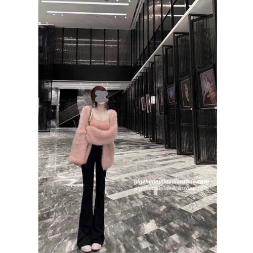 秀智風溫柔純欲毛絨絨外套軟糯慵嬾秋冬寬鬆甜美粉色毛毛針織開衫