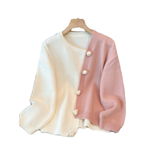 嬭fufu軟糯毛衣外套女早秋季大碼胖mm顯瘦不規則粉色針織開衫上衣