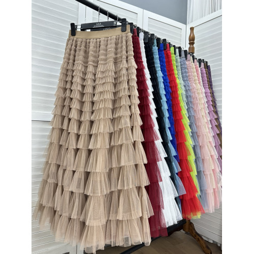 粉色紗裙網紗裙蛋糕裙半身裙女夏2024新款高個子蓬蓬裙子半裙長裙