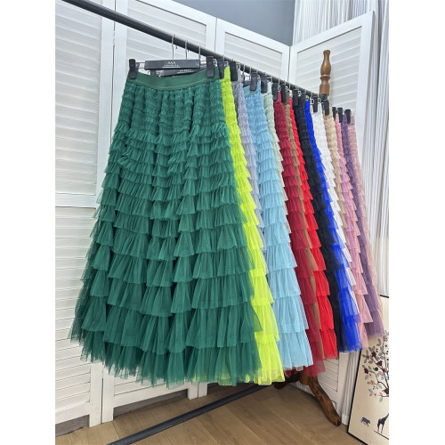 粉色紗裙網紗裙蛋糕裙半身裙女夏2024新款高個子蓬蓬裙子半裙長裙