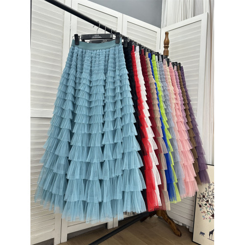 粉色紗裙網紗裙蛋糕裙半身裙女夏2024新款高個子蓬蓬裙子半裙長裙