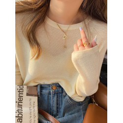 粉色針織打底衫女春秋2026新款時尚百搭顯瘦洋氣內搭長袖圓領上衣