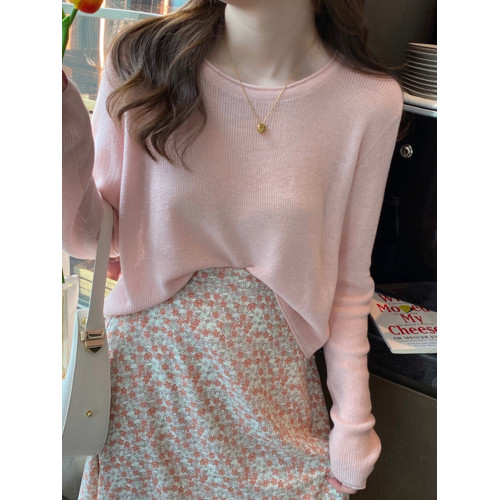 粉色針織打底衫女春秋2026新款時尚百搭顯瘦洋氣內搭長袖圓領上衣