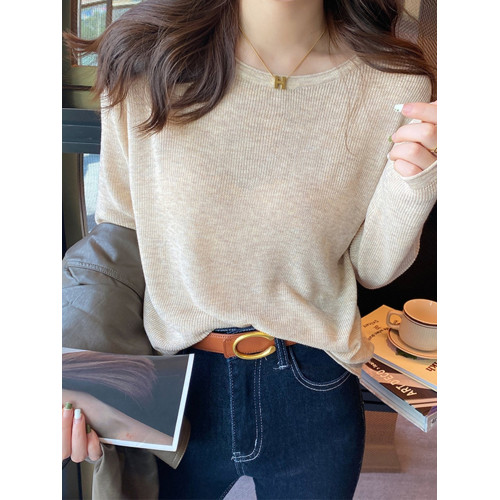 粉色針織打底衫女春秋2026新款時尚百搭顯瘦洋氣內搭長袖圓領上衣