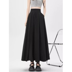 超高腰收腹粉色西裝百褶半身裙女夏季中長款遮胯顯瘦a字大擺傘裙