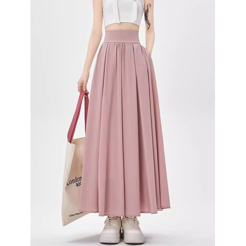 超高腰收腹粉色西裝百褶半身裙女夏季中長款遮胯顯瘦a字大擺傘裙