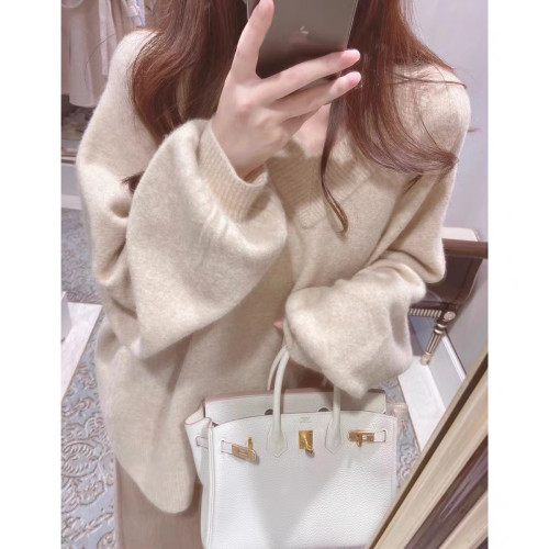 很仙的粉色v領軟糯百搭毛衣女冬加厚好看寬鬆慵嬾風外穿甜美日系