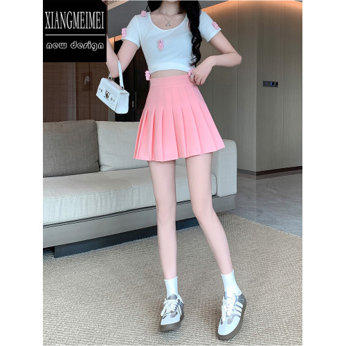 粉色百褶裙夏季新款西裝料高腰短裙顯瘦黑色a字百搭半身裙小裙子