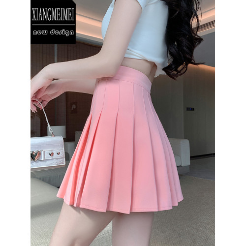 粉色百褶裙夏季新款西裝料高腰短裙顯瘦黑色a字百搭半身裙小裙子