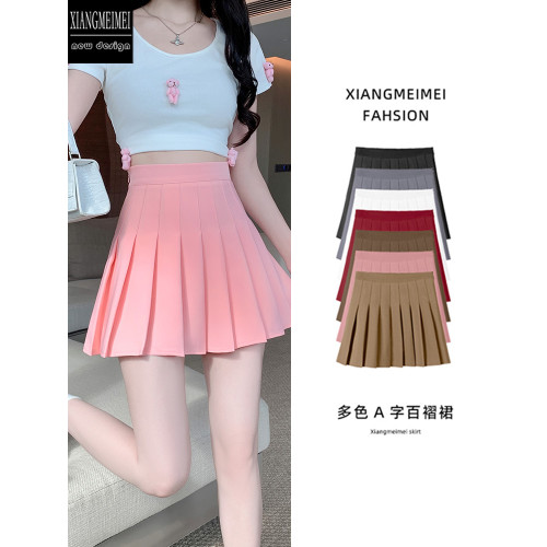 粉色百褶裙夏季新款西裝料高腰短裙顯瘦黑色a字百搭半身裙小裙子