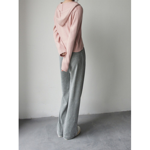 粉色高級感毛衣外套女春秋設計感小衆連帽雙拉鍊針織開衫短款上衣