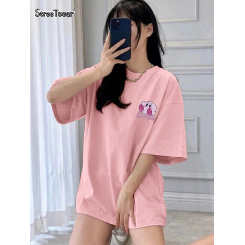 日系甜妹穿搭粉色短袖t恤女夏季新款設計感星之卡比落肩半袖上衣u