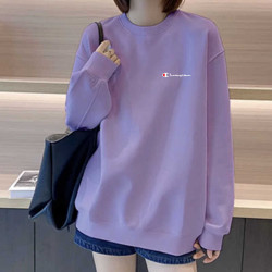 2024秋季新款韓範粉色純棉衛衣女裝寬鬆嬾慵風遮屁股春秋圓領上衣