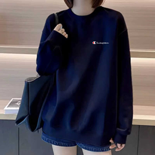 2024秋季新款韓範粉色純棉衛衣女裝寬鬆嬾慵風遮屁股春秋圓領上衣