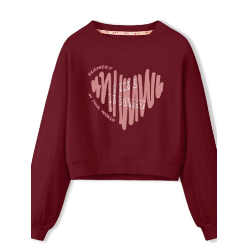 粉色秋冬愛心衛衣女裝小個子2025年新款圓領短款高腰秋冬薄款上衣