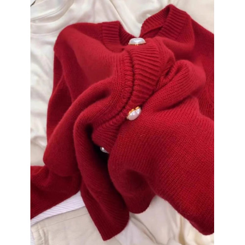 新年紅色毛衣開衫外套女款2026新款寬鬆慵嬾風軟糯內搭針織衫上衣