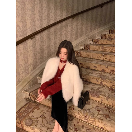 紅色毛衣女秋冬鏤空v領掛脖亮絲針織開衫外套新年戰袍氛圍感上衣