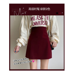 酒紅色高腰半身裙女2026春秋安哥拉紅裙子包裙A字短裙聖誕包臀裙