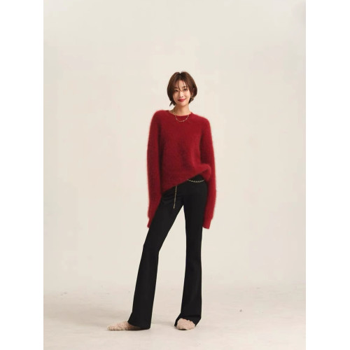 2025新款聖誕紅色毛衣女法式絕美秋冬加厚圓領慵嬾風套頭針織上衣