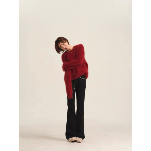 2025新款聖誕紅色毛衣女法式絕美秋冬加厚圓領慵嬾風套頭針織上衣