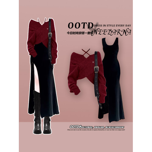 過年紅色連衣裙女秋裝穿搭一整套2026新款本命年新年戰袍套裝裙子