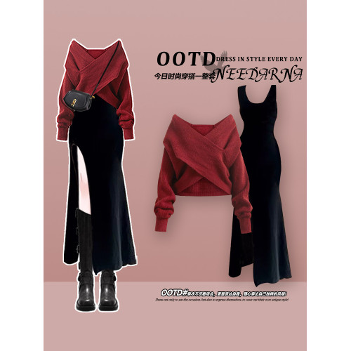 過年紅色連衣裙女秋裝穿搭一整套2026新款本命年新年戰袍套裝裙子