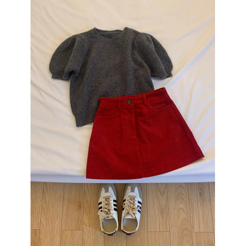 大碼高腰燈芯絨半身裙a字裙秋冬小個子新年春季穿搭紅色包臀短裙