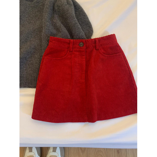 大碼高腰燈芯絨半身裙a字裙秋冬小個子新年春季穿搭紅色包臀短裙