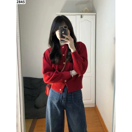 紅色新年毛衣外套女秋冬2024新款今年流行爆款內搭龍年本命年開衫