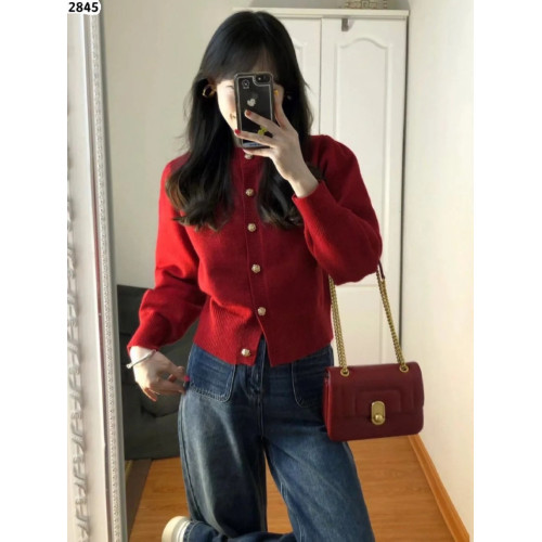 紅色新年毛衣外套女秋冬2024新款今年流行爆款內搭龍年本命年開衫