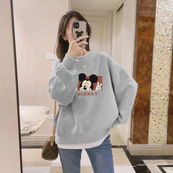 圓領套頭印花打底衫加絨加厚衛衣女秋冬季粉色上衣寬鬆韓版潮外套