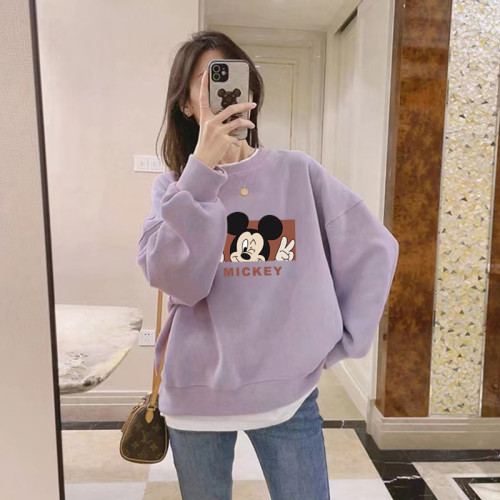 圓領套頭印花打底衫加絨加厚衛衣女秋冬季粉色上衣寬鬆韓版潮外套