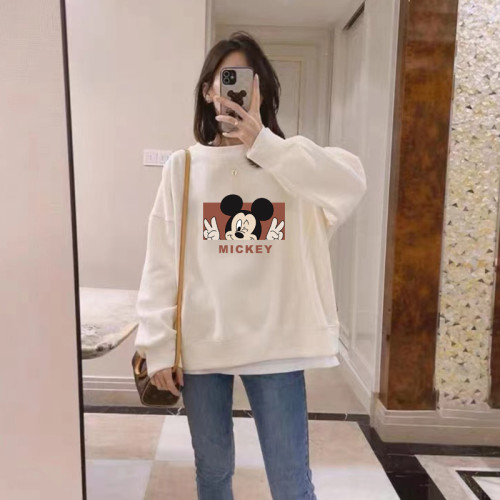 圓領套頭印花打底衫加絨加厚衛衣女秋冬季粉色上衣寬鬆韓版潮外套