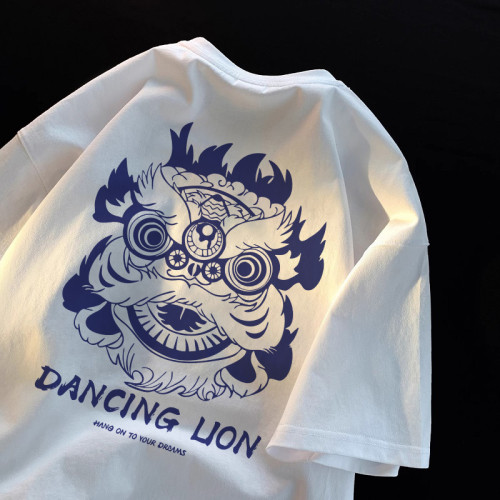 2026國潮重磅小衆純棉短袖t恤男款新年國風馬年寬鬆潮牌半袖上衣