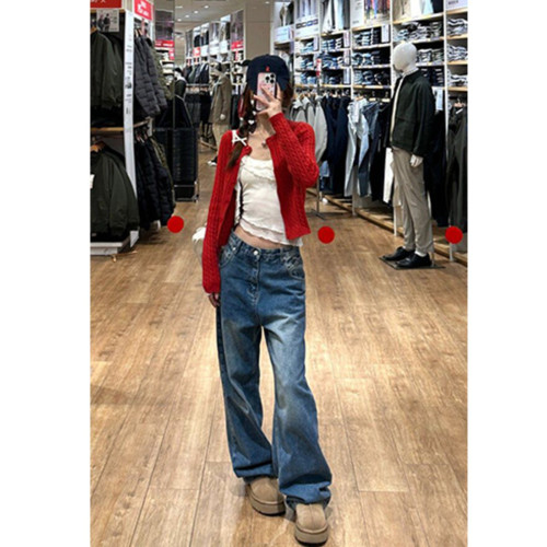 本命年新年戰袍紅色麻花毛衣開衫女秋冬季小個子修身短款針織外套