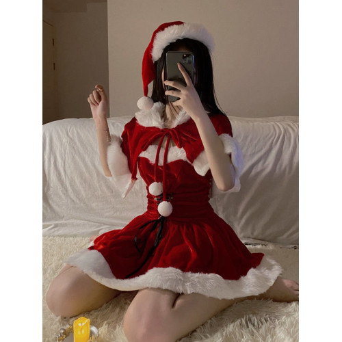 聖誕節戰袍甜美cos服裝性感純欲連衣裙氛圍感新年紅色製服套裝女