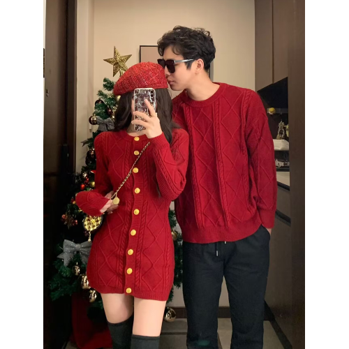 新年情侶裝秋冬法式復古高級感小香風毛衣韓版針織連衣裙韓版顯瘦