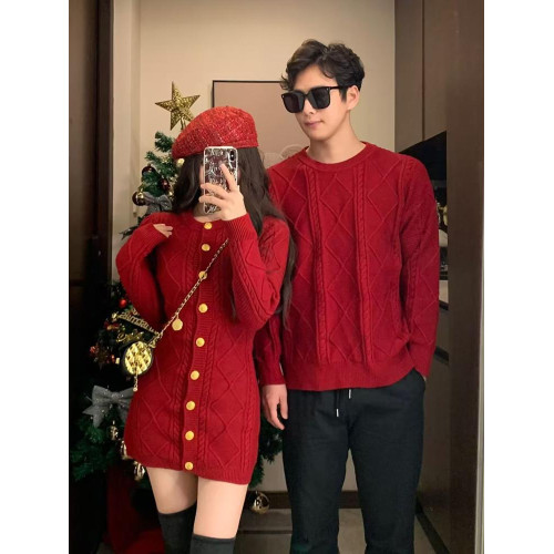 新年情侶裝秋冬法式復古高級感小香風毛衣韓版針織連衣裙韓版顯瘦