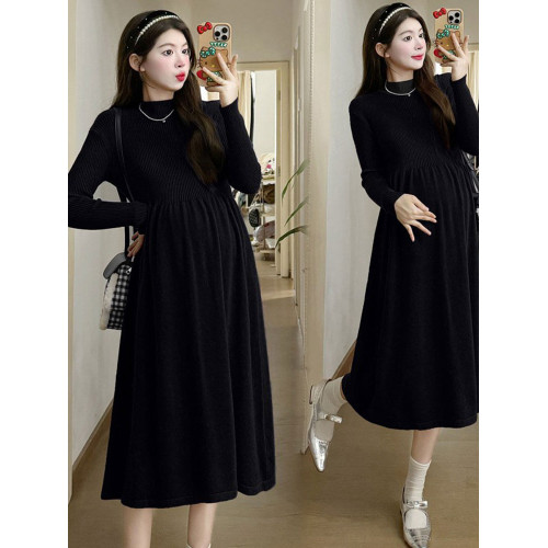 孕婦聖誕新年本命年紅色針織連衣裙女秋冬小個子配大衣打底毛衣裙