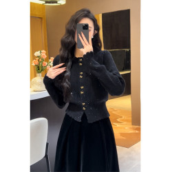 本命年穿搭新年紅色小香風毛衣外套女秋冬季修身顯瘦短款針織開衫