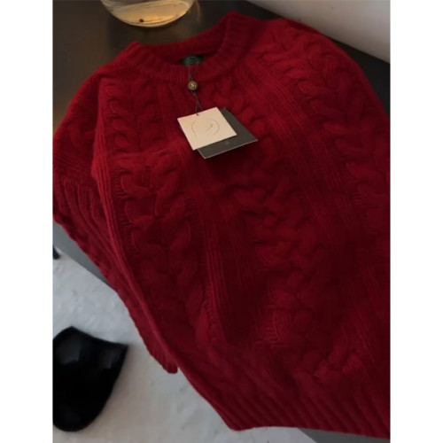 自畱爆款推薦~CHAO顯白 軟糯新年紅色麻花毛衣女秋冬季套頭針織衫