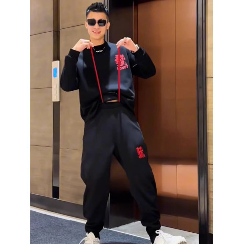 冬季新款男士加絨加厚新年款發財刺綉潮牌休閒套裝衛衣衛褲兩件套