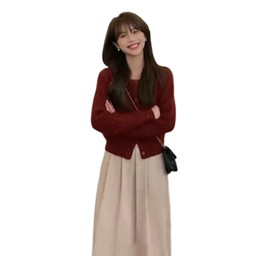 早春穿搭慵懶風紅色毛衣女秋冬季2026新款高級打底內搭針織衫上衣