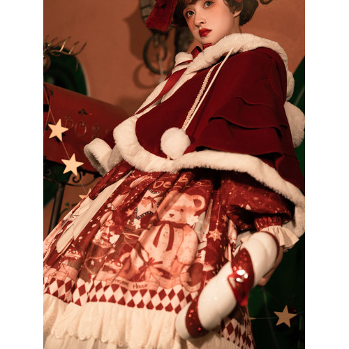 原創lolita裙過年新年戰袍冬季日常加厚聖誕節拜年鬭篷外套洛麗塔