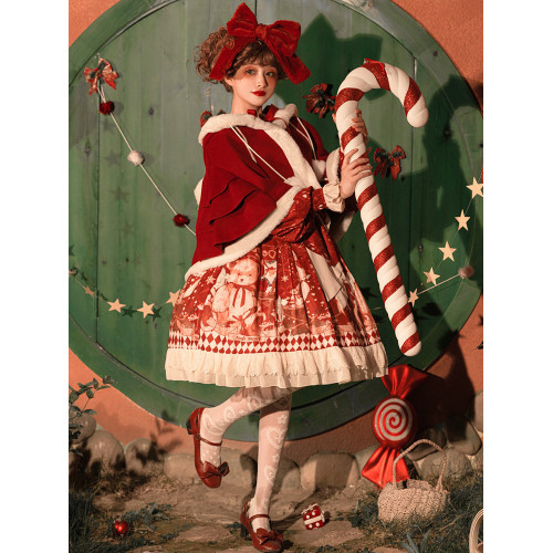 原創lolita裙過年新年戰袍冬季日常加厚聖誕節拜年鬭篷外套洛麗塔