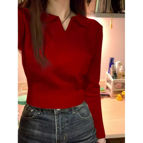 新年紅色上衣女毛衣2026秋冬新款外穿打底洋氣本命年針織短款上衣