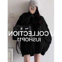 新年本命紅色中長款麻花加厚套頭毛衣女高級感圓領慵嬾風連衣裙