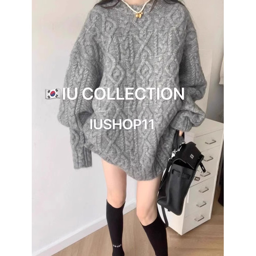 新年本命紅色中長款麻花加厚套頭毛衣女高級感圓領慵嬾風連衣裙